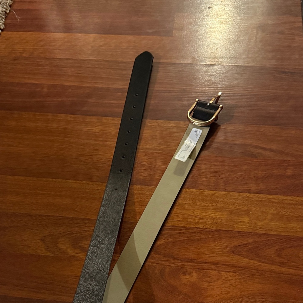 Black and Tan Belt with Gold Buckle